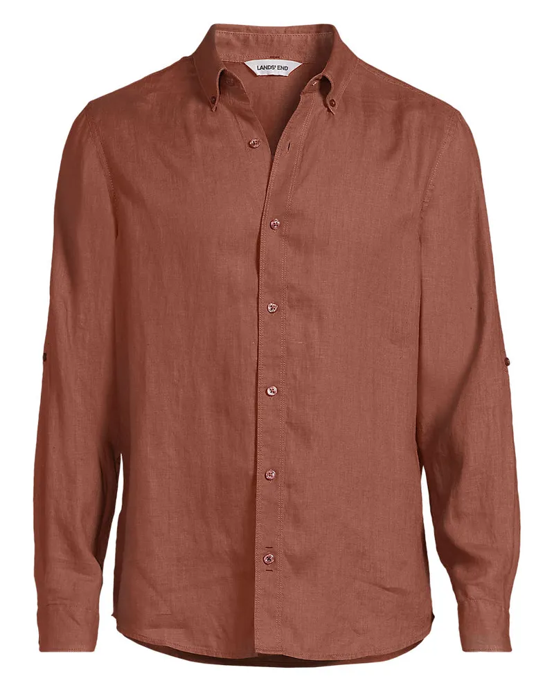 Lands' End Hemd aus reinem Leinen mit Rollärmeln, Herren, Größe regular, Braun, Leinen, by Braun