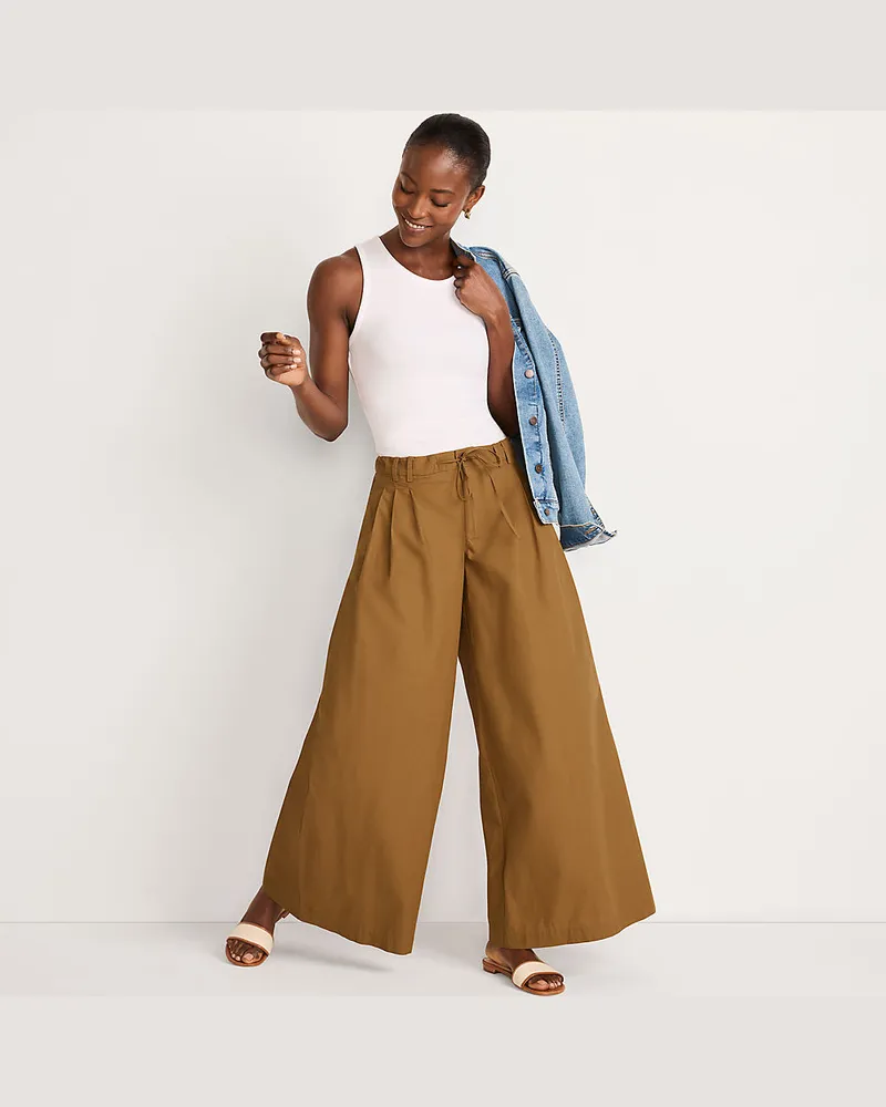 Lands' End Extraweite Bundfaltenhose aus Baumwoll-Popeline, Damen, Größe regular, Braun, Baumwolle, by Braun