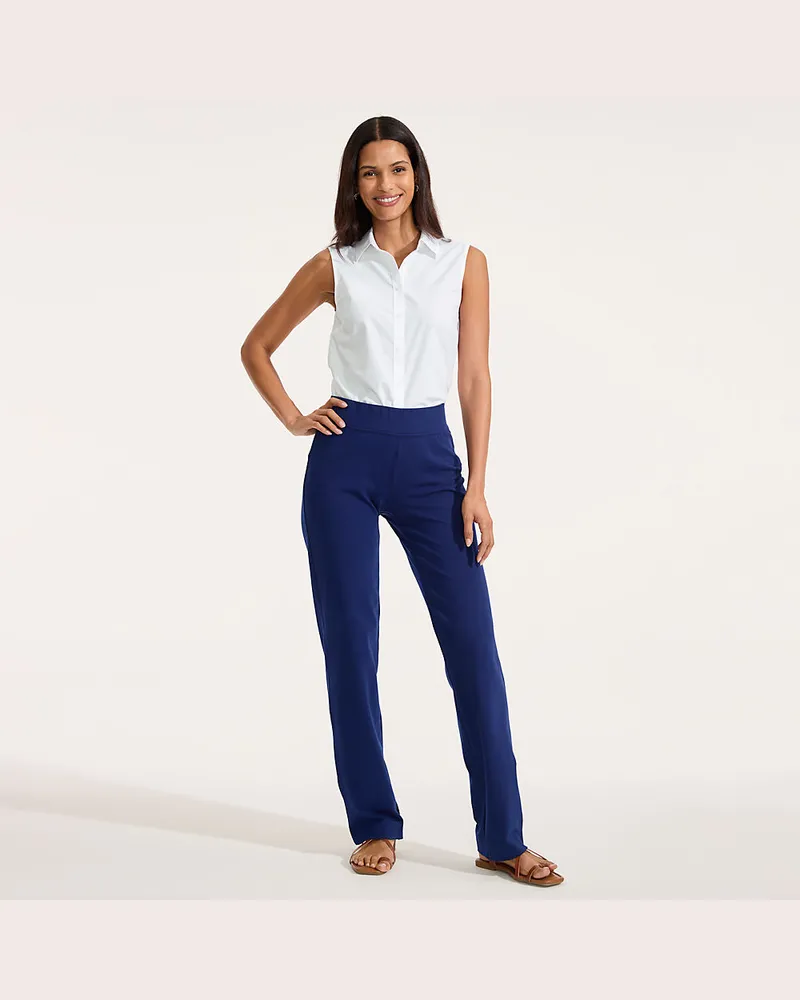 Lands' End Stretch-Freizeithose Straight Fit Starfish Pant, Damen, Größe tall, Blau, Baumwoll-Mischung, by Blau