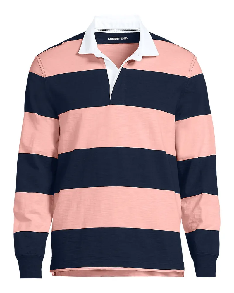 Lands' End Langärmeliges Flammgarn-Rugbyshirt, Herren, Größe regular, Blau, Baumwolle, by Blau