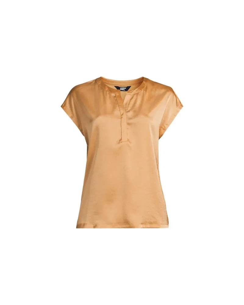 Lands' End Satin-Top mit Schlitz, Damen, Größe:40-42 regular, Braun, Polyester/Viskose/Polyester-Mischung, by Braun