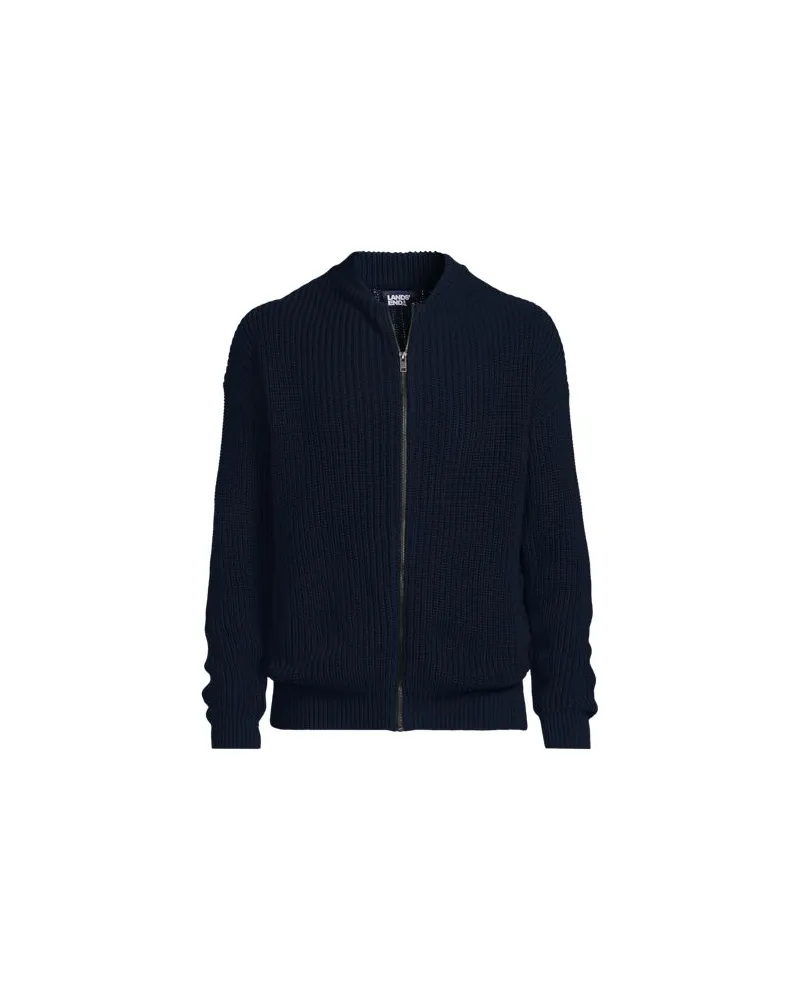 Lands' End Gestrickter Bomber-Cardigan DRIFTER, Herren, Größe:56-58 regular, Blau, Baumwolle, by Blau
