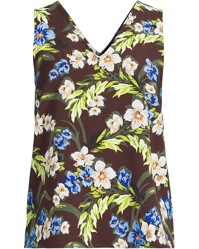 Lands' End Creaseless Top mit V-Ausschnitt, Damen, Größe plus, Braun, Polyester, by Braun