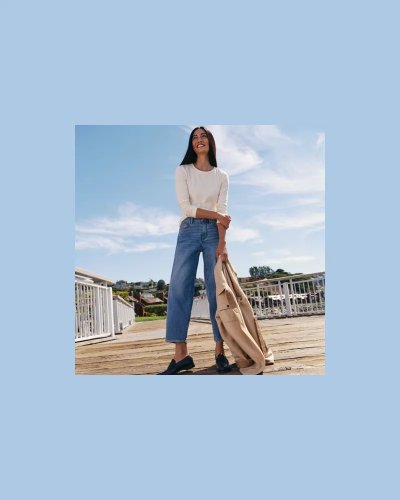 Lands' End Barrel-Jeans High Waist, Damen, Größe regular, Blau, Elasthan/Baumwoll-Mischung/Polyester-Mischung, by Blau