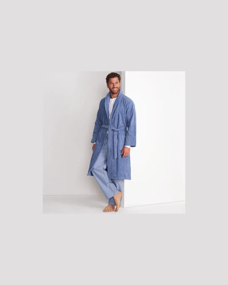 Lands' End Bademantel aus türkischem Frottee, Herren, Größe:48-50 regular, Blau, Baumwolle, by Blau