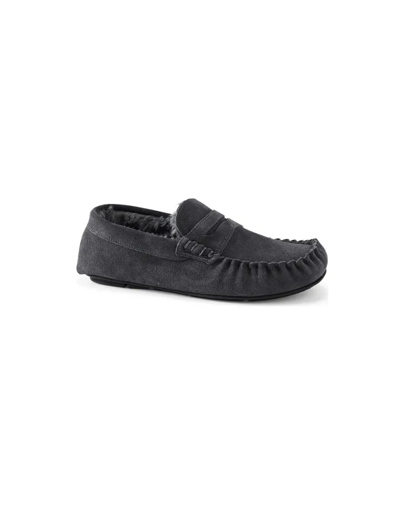 Lands' End Veloursleder-Mokassins, Herren, Größe regular, Grau, Polyester, by Grau