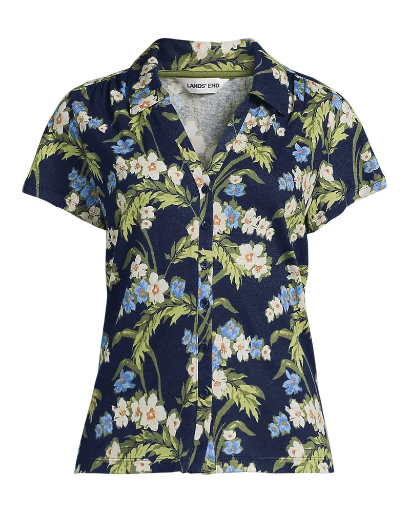 Lands' End Soft Ease Polobluse aus Leinenmix, Damen, Größe regular, Blau, Leinen, by Blau