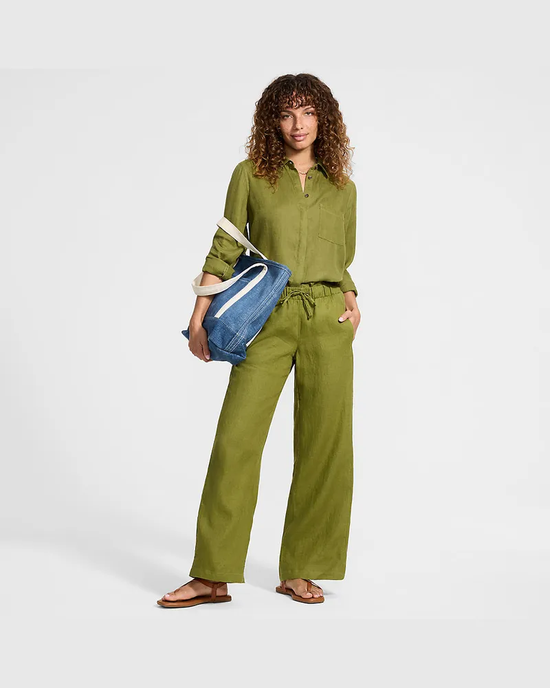 Lands' End Weite Premium Reinleinen-Schlupfhose, Damen, GrÃ¶ÃŸe petite, GrÃ¼n, Leinen, by Grã¼n