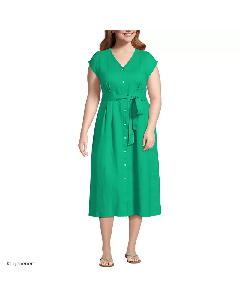 Lands' End Midikleid aus Leinen, Damen, Größe plus, Grün, Leinen, by Grün