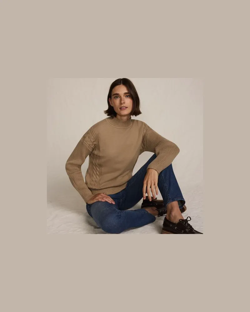 Lands' End Stehkragenpullover Silk Touch, Damen, Größe:32-34 regular, Beige, Polyester/Nylon/Viskose, by Beige