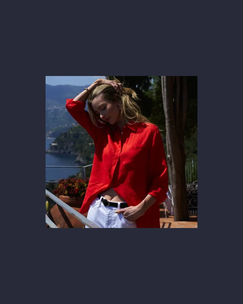 Lands' End Premium Reinleinen-Bluse, Damen, Größe petite, Rot, Leinen, by Rot