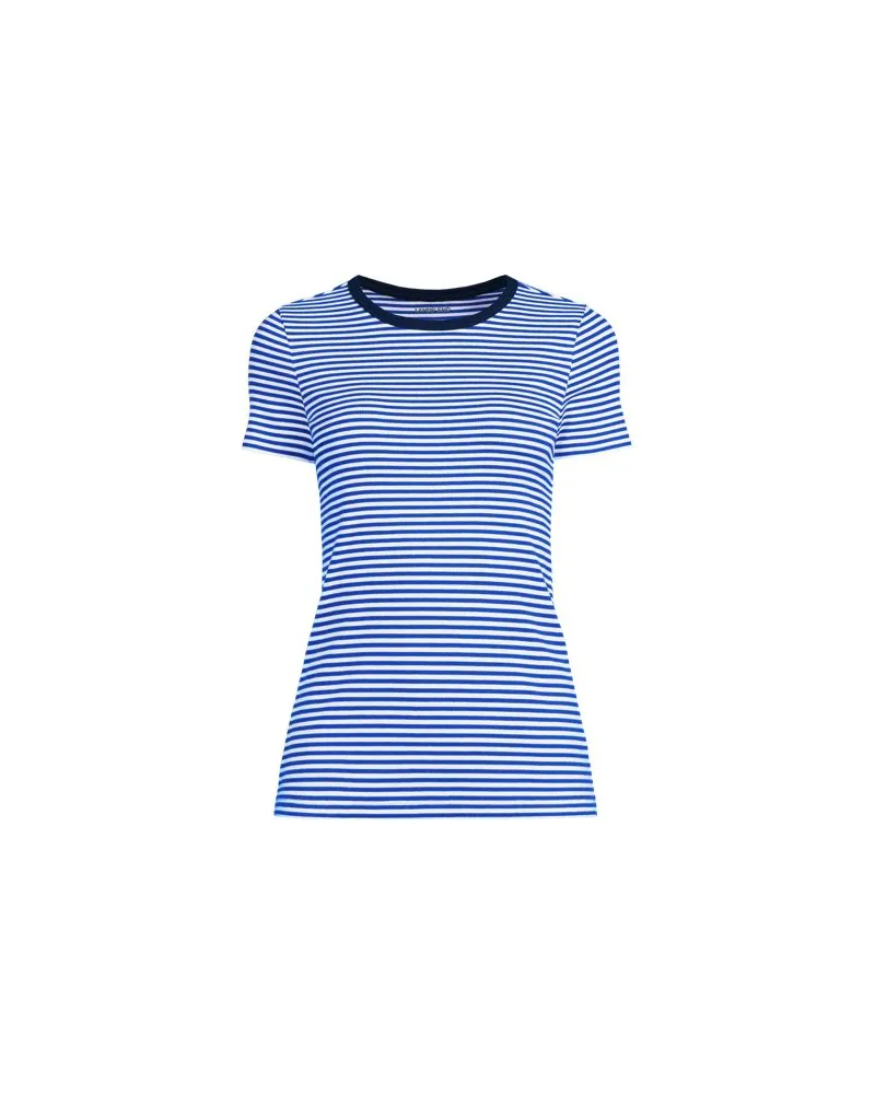 Lands' End Feinripp-Shirt mit Rundhalsausschnitt und kurzen Ärmeln, Damen, Größe plus, Blau, Baumwolle/Elasthan, by Blau