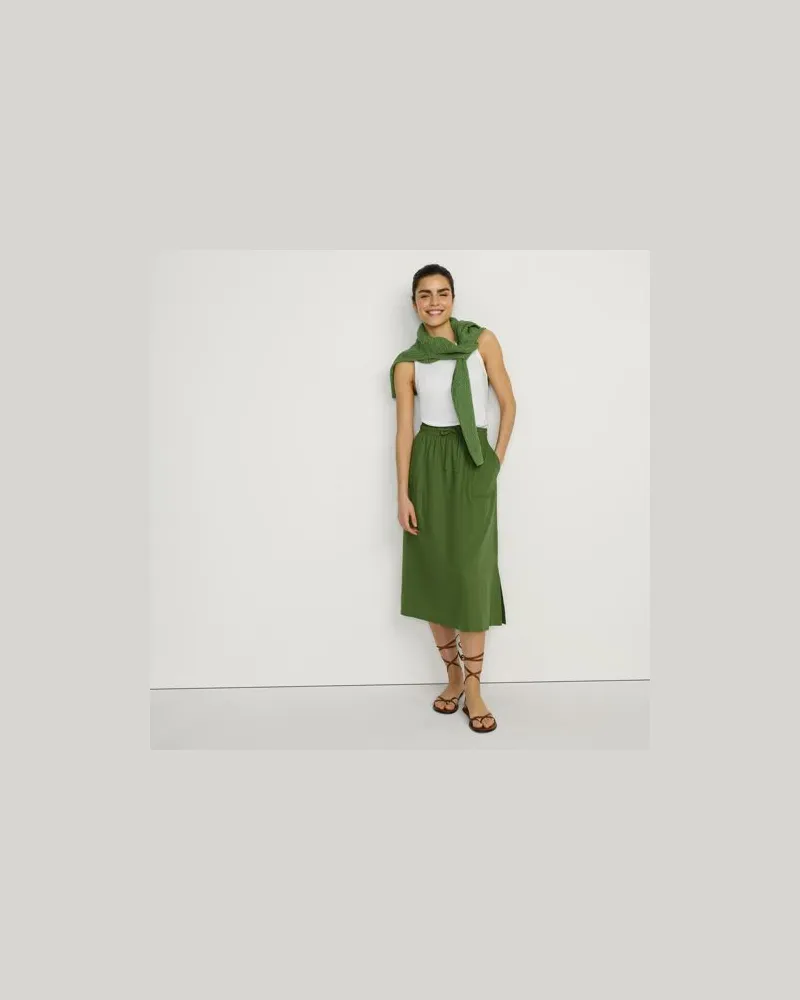 Lands' End Midirock aus Leinenmix, Damen, Größe regular, Grün, Leinen/Viskose, by Grün