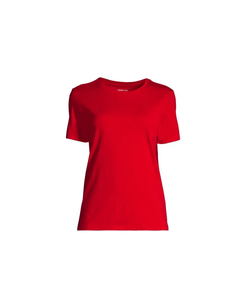 Lands' End Supima Kurzarm-Shirt mit rundem Ausschnitt, Damen, Größe petite, Rot, Baumwolle, by Rot