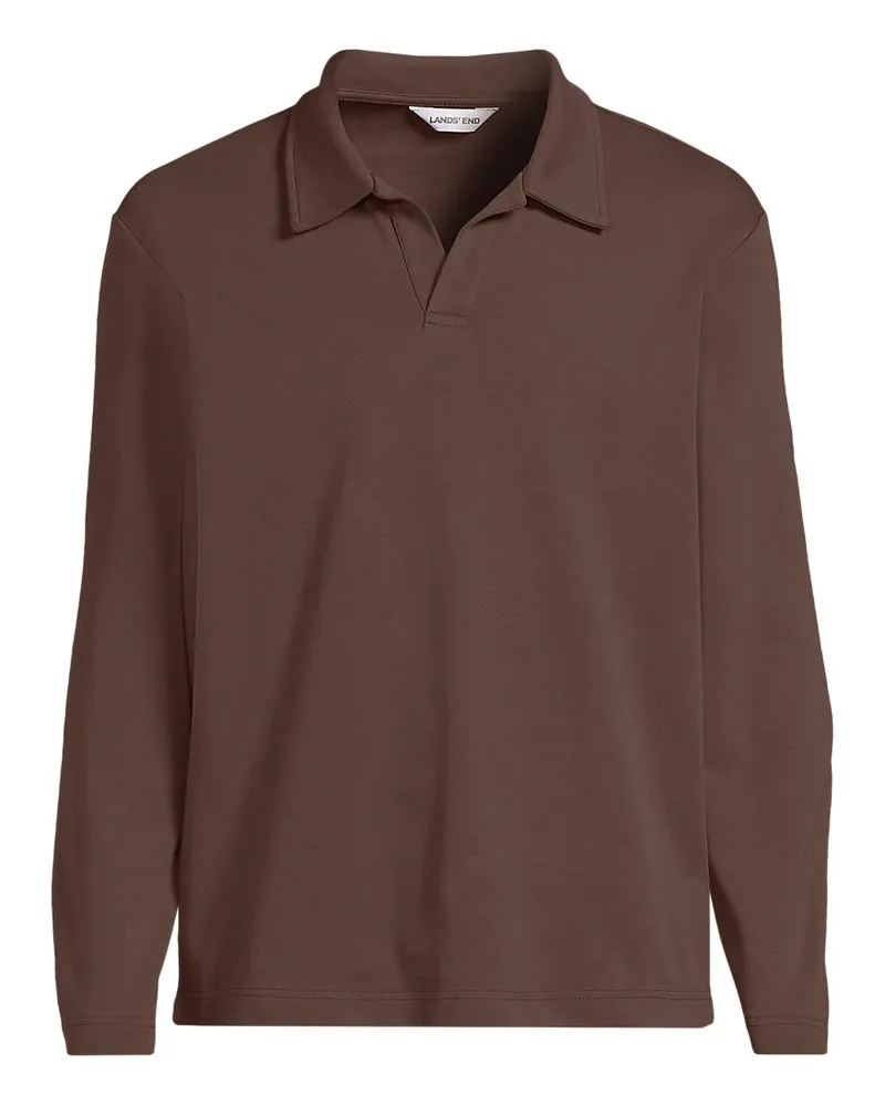 Lands' End Supima Langarm-Poloshirt mit offenem Kragen, Herren, Größe regular, Braun, Baumwolle, by Braun