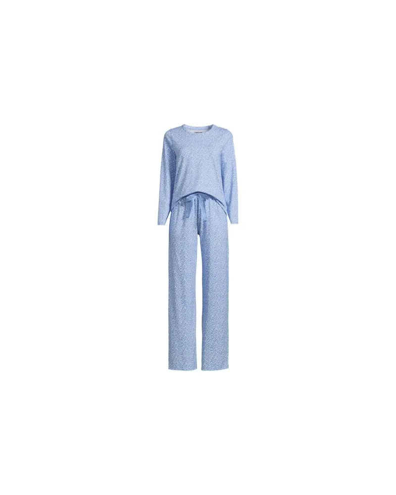 Lands' End Gemustertes Pyjama-Set aus Baumwoll-Jersey, Damen, Größe plus, Blau, Elasthan/Baumwoll-Mischung, by Blau