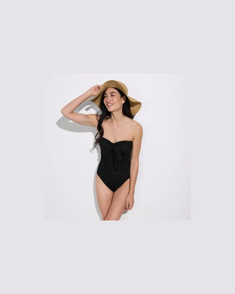 Lands' End Wandelbarer Bandeau-Badeanzug Slender, hoher Beinausschnitt in Lang-Größe, Damen, Größe regular, Schwarz, Elasthan/Nylon-Mischung, by Schwarz