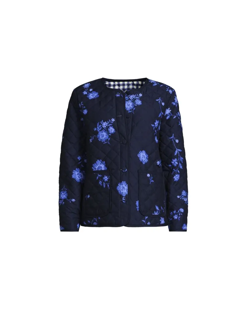 Lands' End Kragenlose Wende-Steppjacke Gemustert, Damen, Größe regular, Blau, Polyester, by Blau