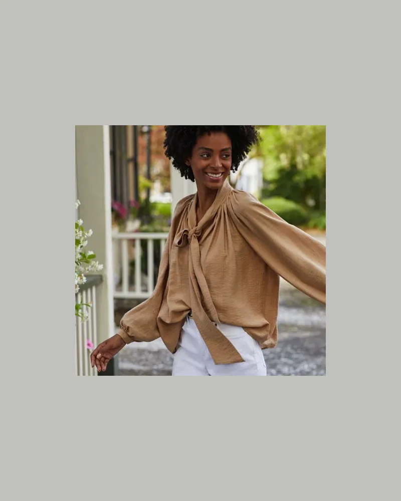 Lands' End Schluppenbluse mit Ballonärmeln, Damen, Größe:40-42 regular, Braun, Nylon/Viskose, by Braun