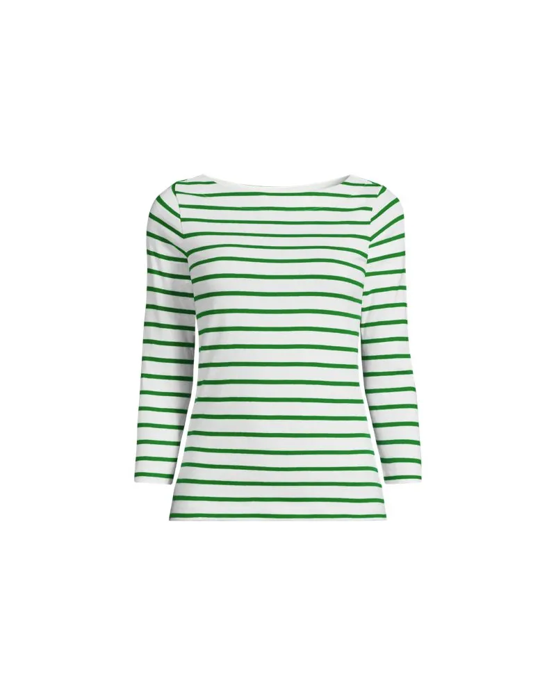 Lands' End Gestreiftes Baumwollshirt mit 3/4-Ärmeln, Damen, Größe:40-42 petite, Weiß, Baumwolle, by Weiß