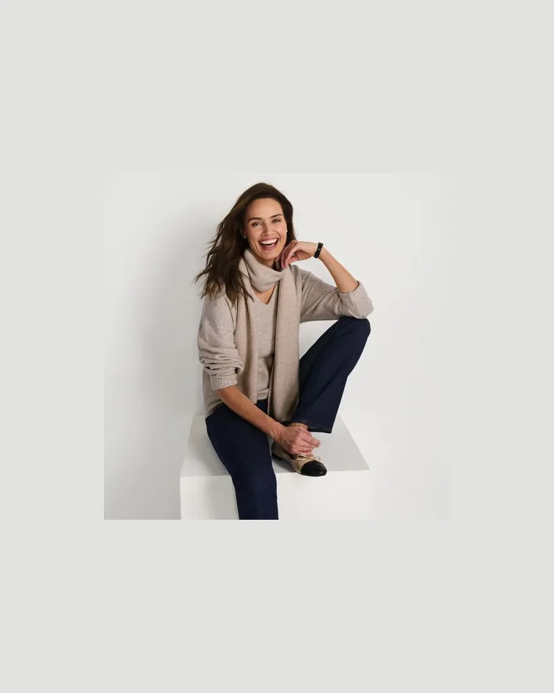 Lands' End Pullover und Schal im Set, Damen, Größe regular, Beige, Wolle/Polyester/Viskose, by Beige