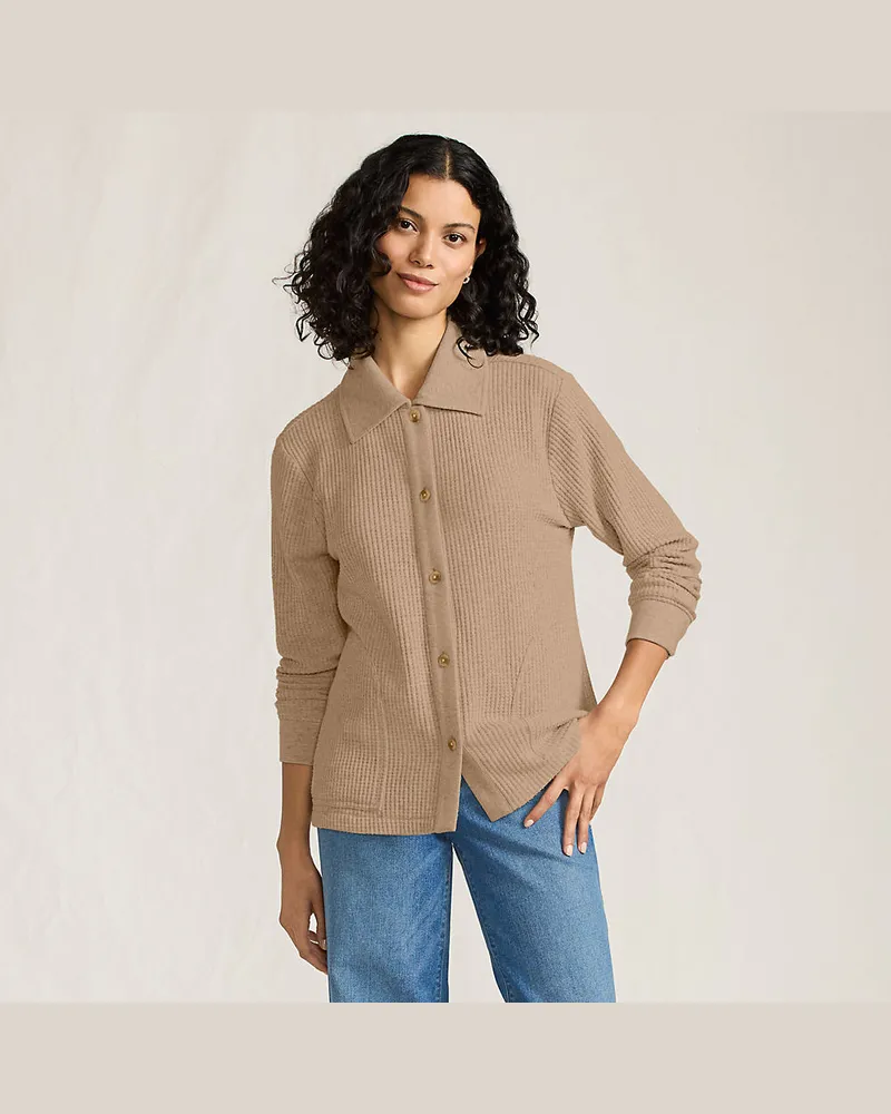 Lands' End Baumwollmix-Jacke im Waffelstrick, Damen, Größe regular, Braun, Baumwoll-Mischung/Polyester-Mischung, by Braun