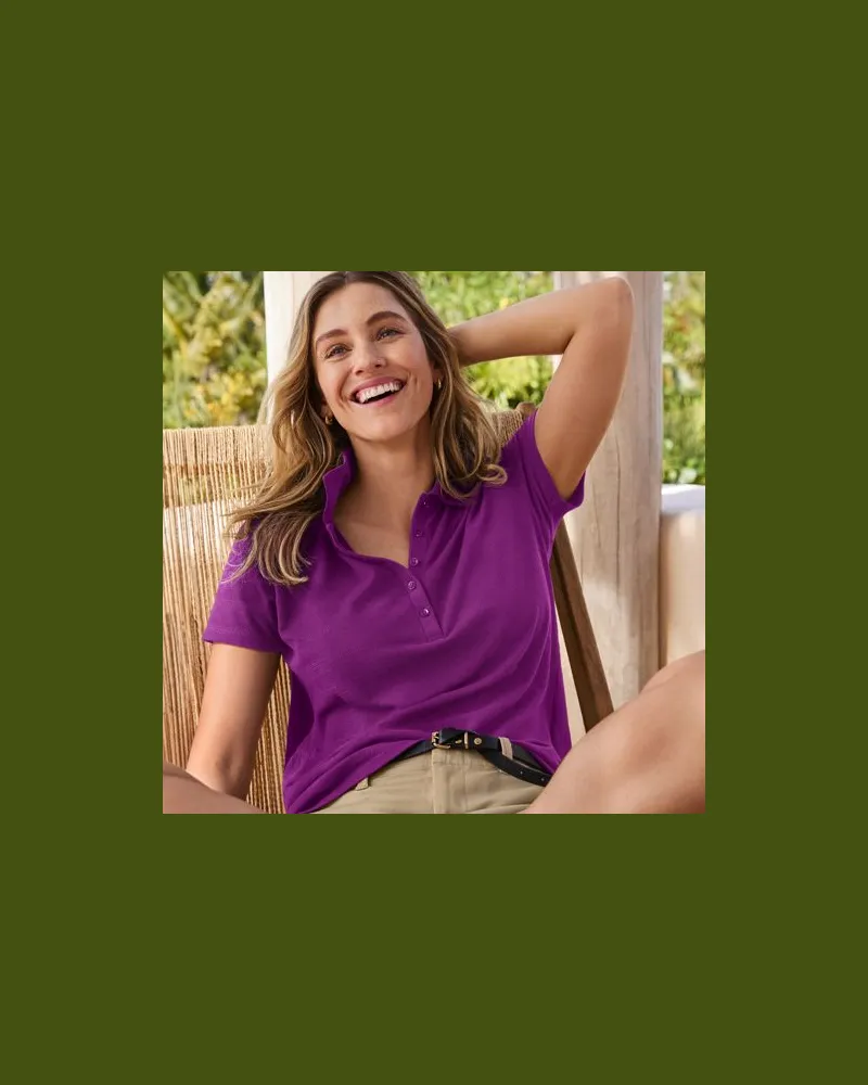Lands' End Piqué-Poloshirt, Damen, Größe:44-46 regular, Lila, Baumwolle, by Lila