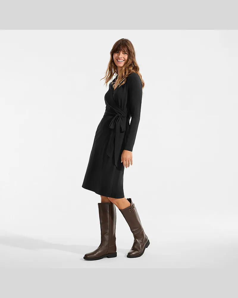 Lands' End Wickelkleid aus Baumwolle/Modal-Mix, Damen, Größe regular, Schwarz, Baumwolle Modal, by Schwarz