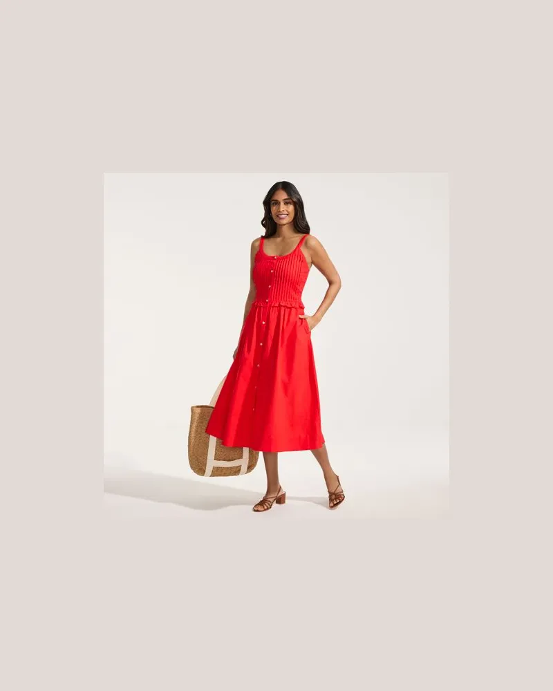 Lands' End Midikleid mit Biesen aus Leinenmix, Damen, Größe petite, Rot, Baumwolle/Leinen, by Rot