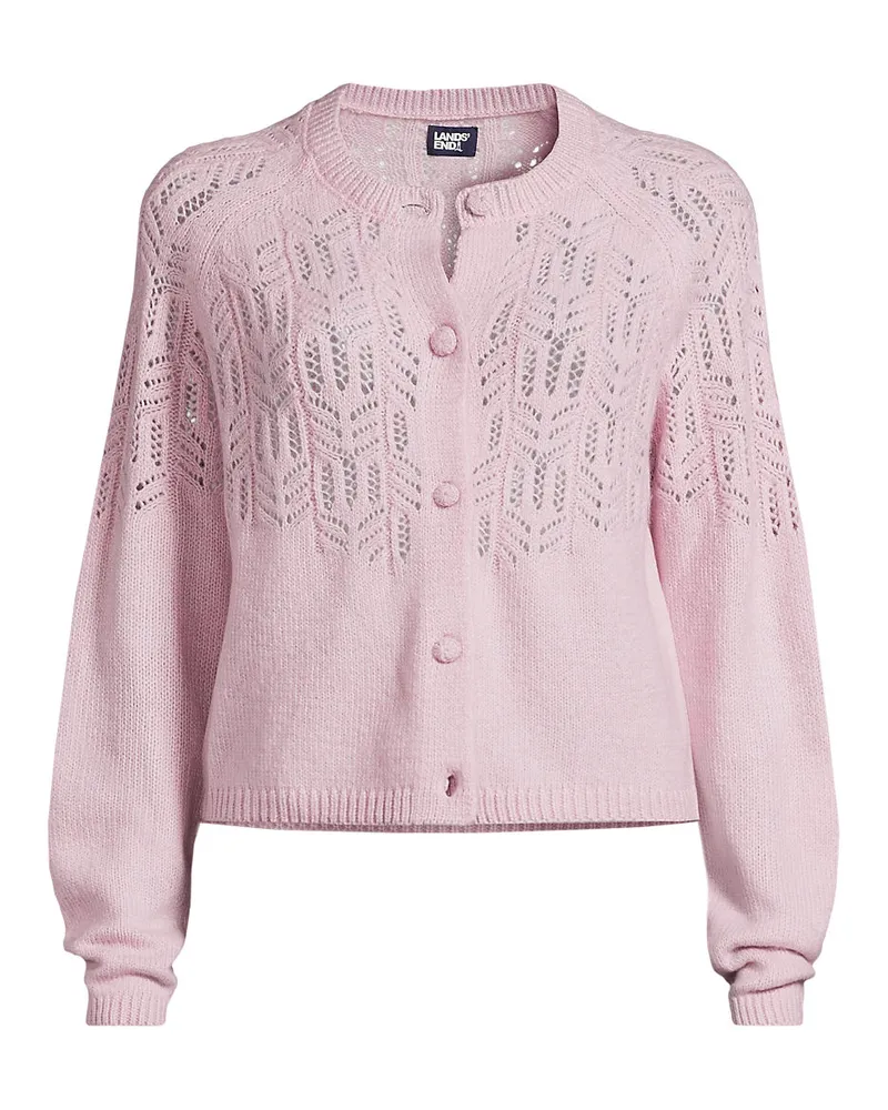 Lands' End Cardigan mit Ajourstrick, Damen, Größe regular, Lila, Polyacryl/Woll-Mischung/Polyester-Mischung, by Lila