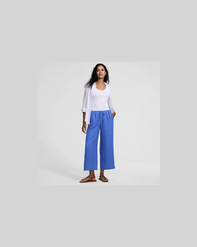 Lands' End Weite Premium Reinleinen-Schlupfhose in 7/8-Länge, Damen, Größe petite, Blau, Leinen, by Blau