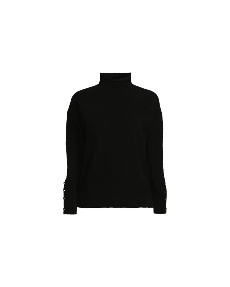 Lands' End Softer Stehkragenpullover mit Ärmelknöpfen, Damen, Größe:44-46 regular, Schwarz, Polyacryl/Woll-Mischung/Nylon-Mischung, by Schwarz