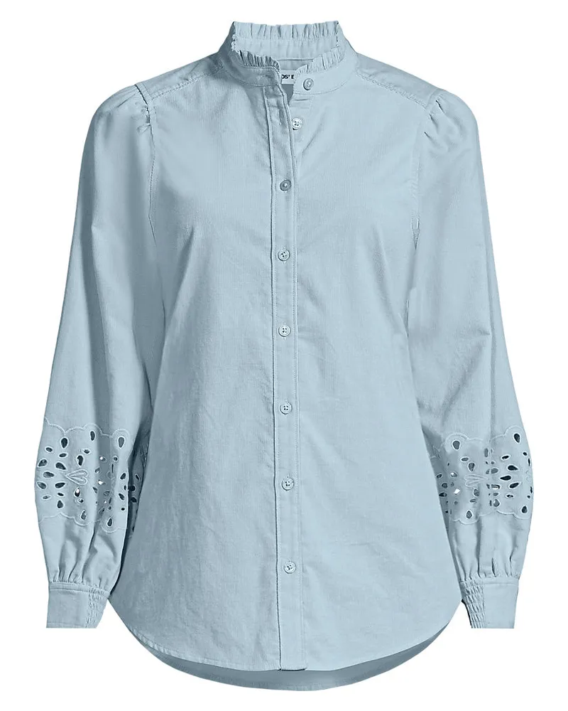Lands' End Feincord-Hemdbluse mit Ajourdetails, Damen, Größe plus, Blau, Baumwolle, by Blau