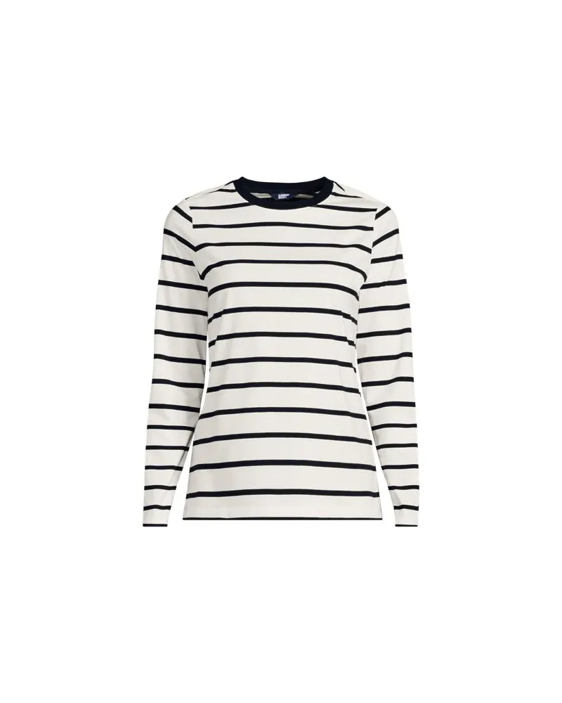 Lands' End Langärmeliges Supima-Shirt mit Rundausschnitt, Damen, Größe plus, Schwarz, by Schwarz