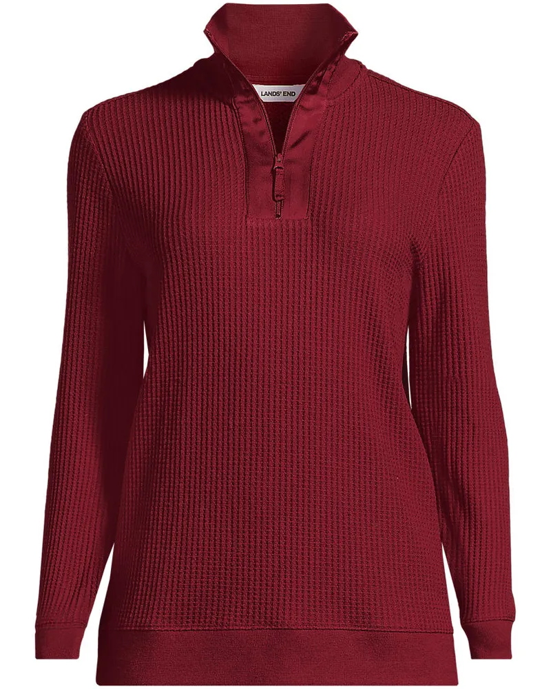 Lands' End Waffelstrick-Pullover mit Reißverschluss, Damen, Größe regular, Rot, Baumwoll-Mischung/Polyester-Mischung, by Rot