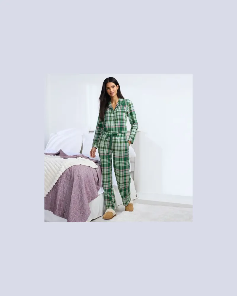 Lands' End Weiche Flanell-Pyjamahose, Damen, Größe:40-42 regular, Grün, Baumwolle, by Grün