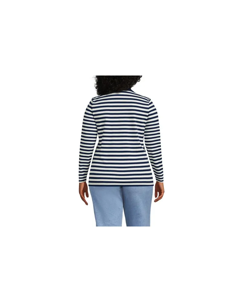 Lands' End Supima-Poloshirt mit langen Ärmeln, Damen, Größe plus, Blau, Baumwolle, by Blau
