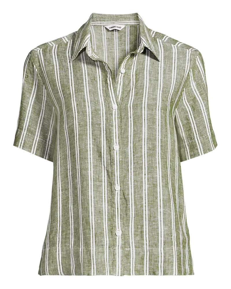 Lands' End Premium Reinleinen-Hemd mit kurzen Ärmeln, Damen, Größe plus, Grün, Leinen, by Grün