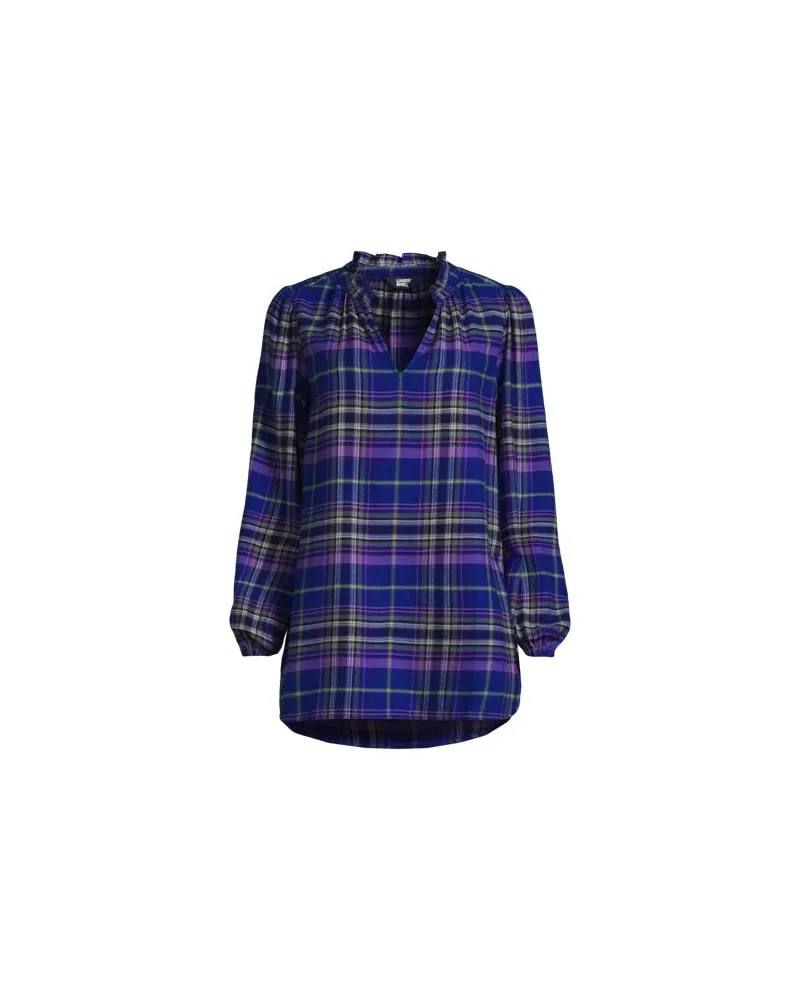 Lands' End Hemdbluse aus Flanell mit Rüschenkragen, Damen, Größe:32-34 regular, Blau, Viskose/Baumwoll-Mischung/Viskose-Mischung, by Blau