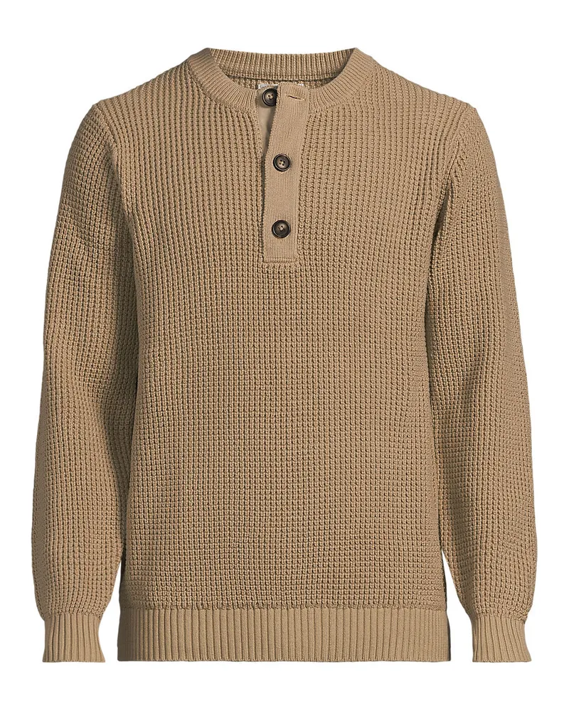 Lands' End Rundhalspullover mit Knopfreihe, Herren, Größe regular, Braun, Baumwolle, by Braun