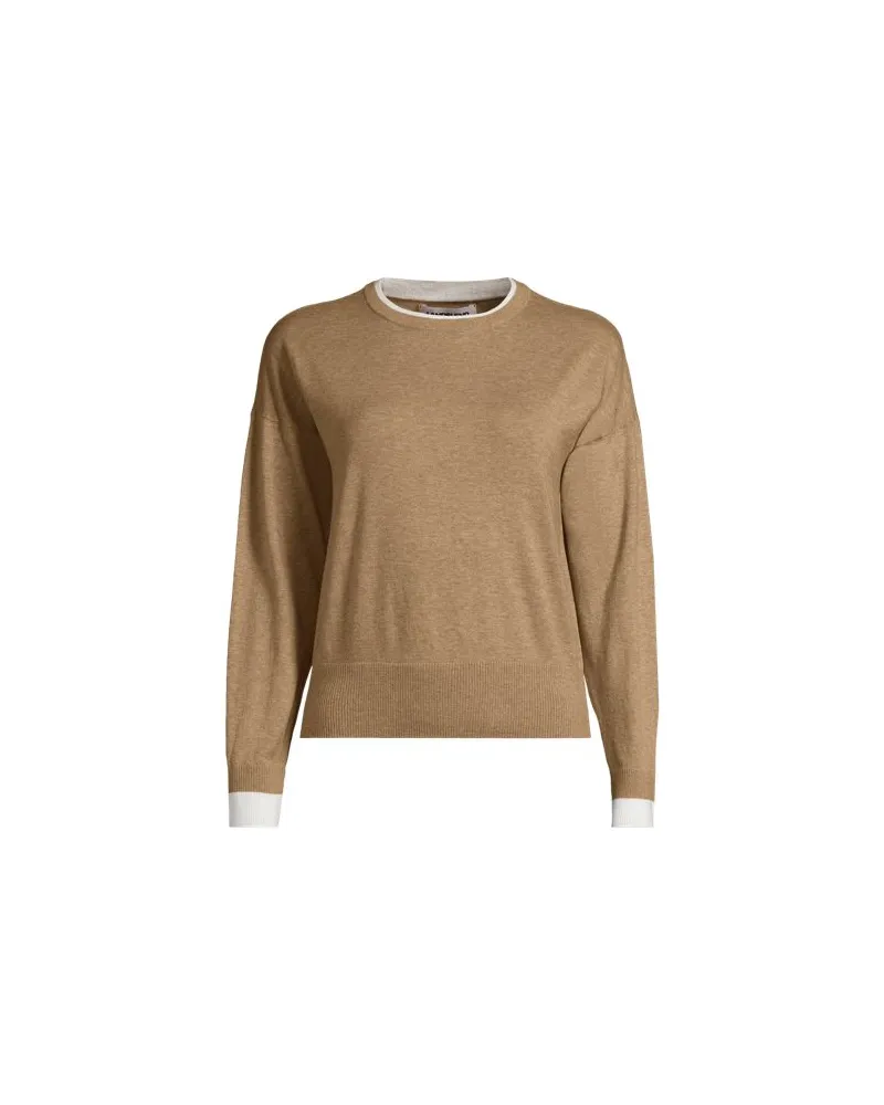 Lands' End Feinstrick-Baumwollpullover mit unterlegtem Ausschnitt, Damen, Größe plus, Beige, Baumwolle, by Beige