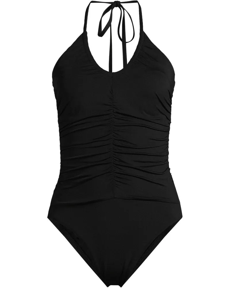 Lands' End Wandelbarer Neckholder-Badeanzug, hoher Beinausschnitt, Damen, Größe regular, Schwarz, Nylon-Mischung, by Schwarz