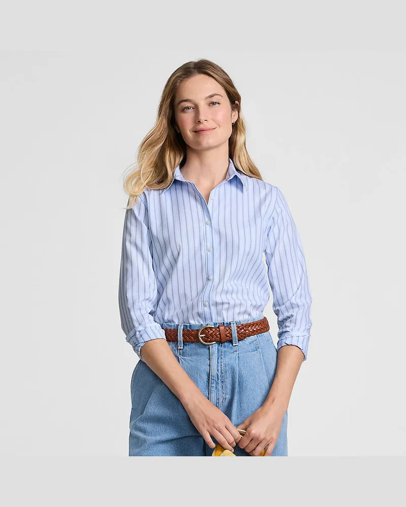 Lands' End Bügelfreie Baumwoll-Bluse, Damen, Größe regular, Blau, Baumwolle, by Blau