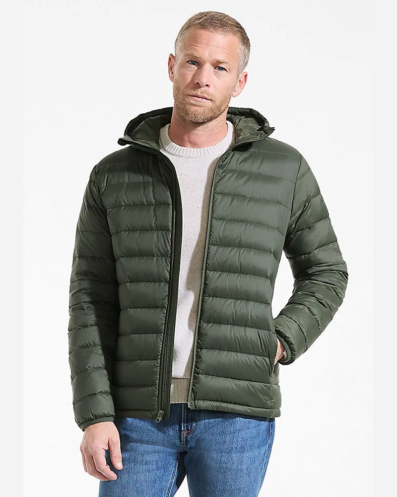 Lands' End Ultraleichte verstaubare Daunen-Kapuzenjacke WANDERWEIGHT, Herren, Größe regular, Grün, Polyester/Nylon, by Grün