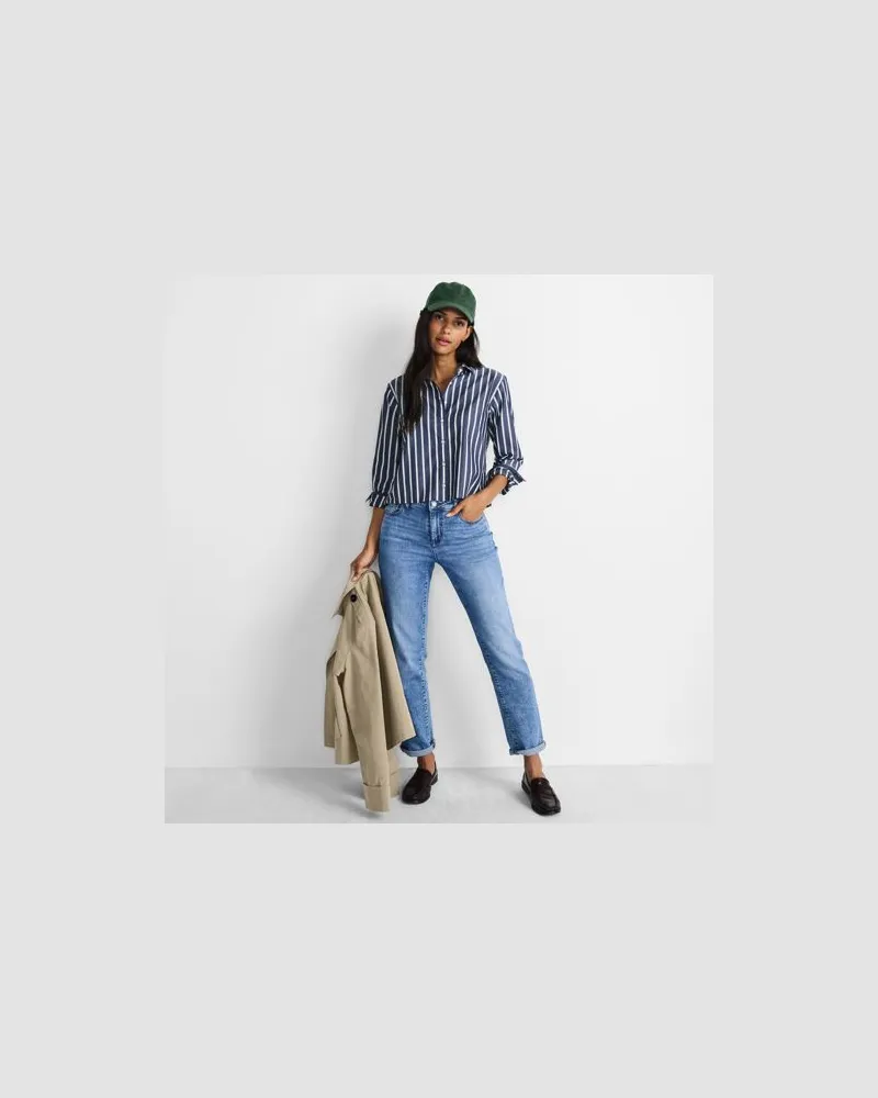 Lands' End Soft Denim Boyfriend-Jeans Mid Waist, Damen, Größe regular, Blau, Elasthan/Baumwoll-Mischung, by Blau
