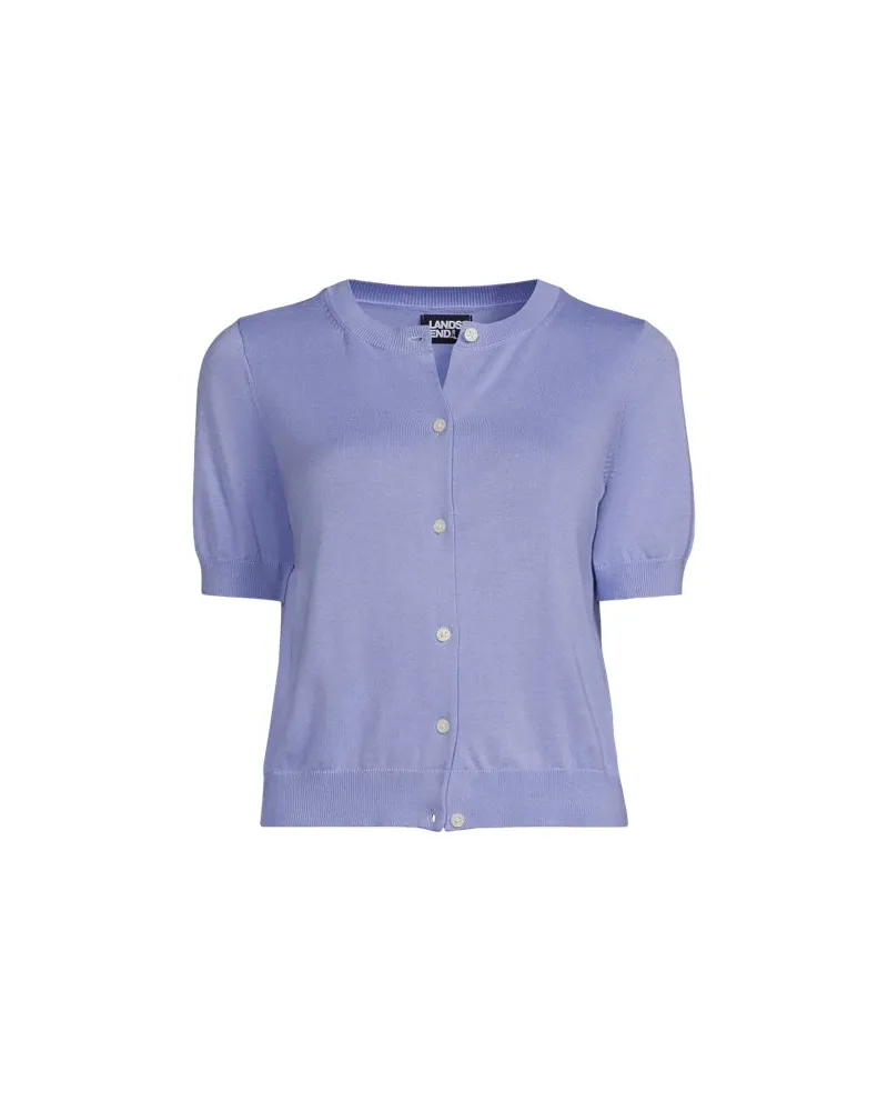 Lands' End Feinstrick-Cardigan mit kurzen Ärmeln, Damen, Größe regular, Lila, Baumwolle, by Lila