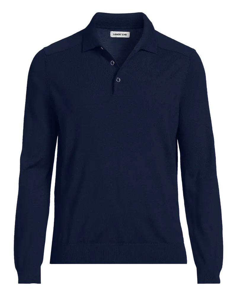 Lands' End Merino-Polopullover, Herren, Größe regular, Blau, Wolle, by Blau
