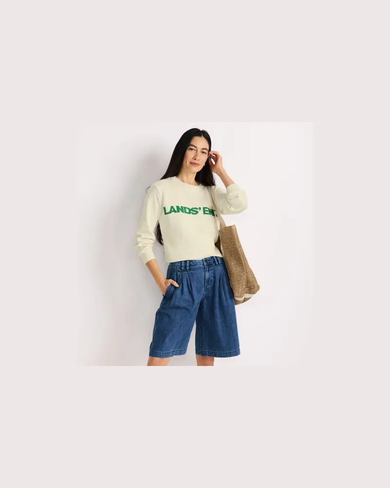 Lands' End Leichte Jeans-Bermudashorts mit Bundfalten, Damen, Größe regular, Blau, Baumwolle, by Blau