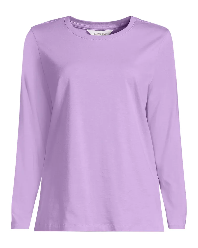 Lands' End Langärmeliges Supima-Shirt mit Rundausschnitt, Damen, Größe regular, Lila, by Lila