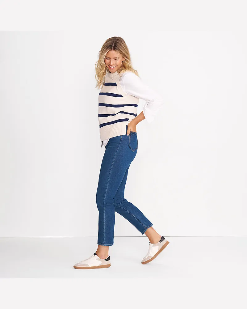 Lands' End Straight Fit Recover High Waist Jeans, Damen, Größe regular, Blau, Baumwoll-Mischung, by Blau